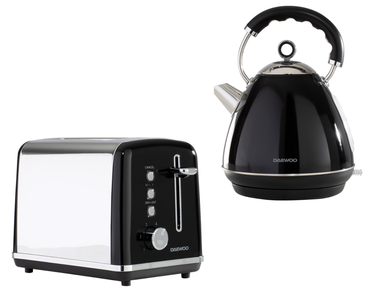 Daewoo Kensington Black 1.7L 3KW Pyramid Kettle & 2 Slice Toaster Matching Set