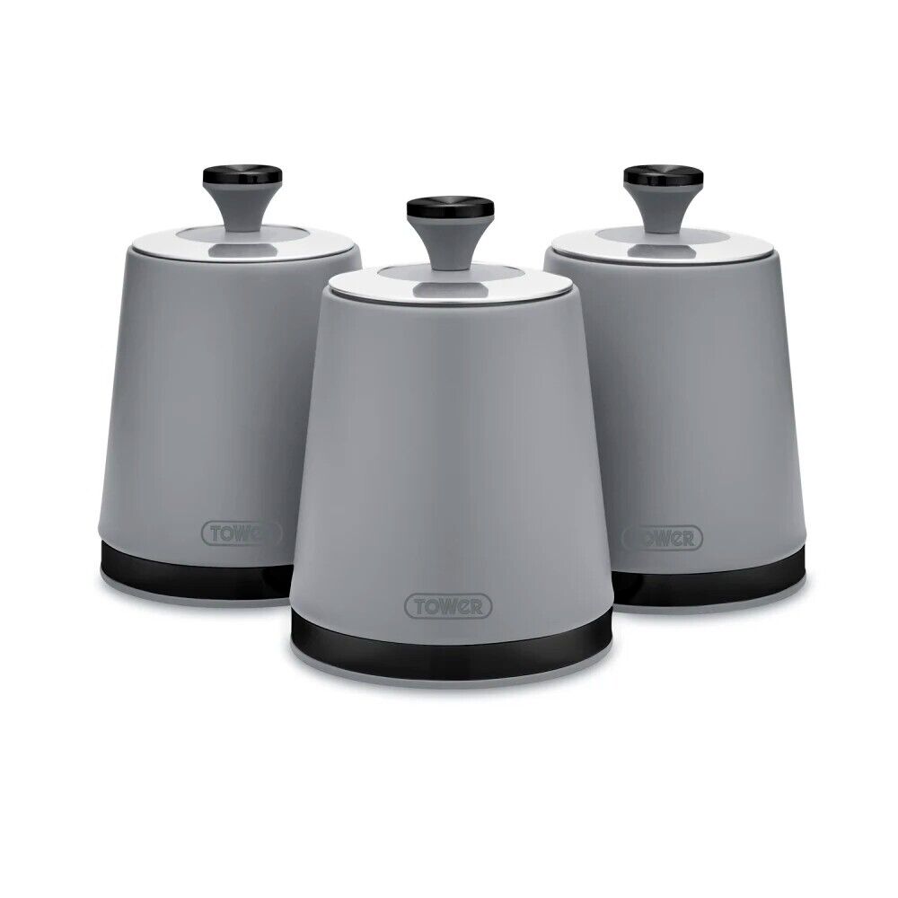 Tower Sera Tea Coffee Sugar Canisters Grey/Black Trim T826137GRY