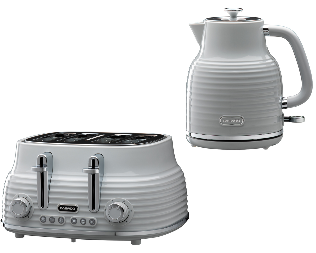 Daewoo Sienna Grey 1.7L Jug Kettle & 4 Slice Toaster. Modern Kettle & Toaster