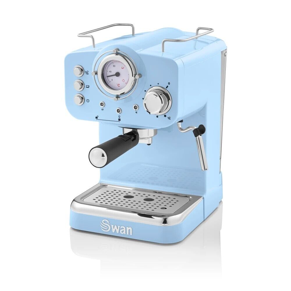 Swan Retro Pump Espresso Coffee Machine Blue SK22110BLN Pods & Ground Coffee