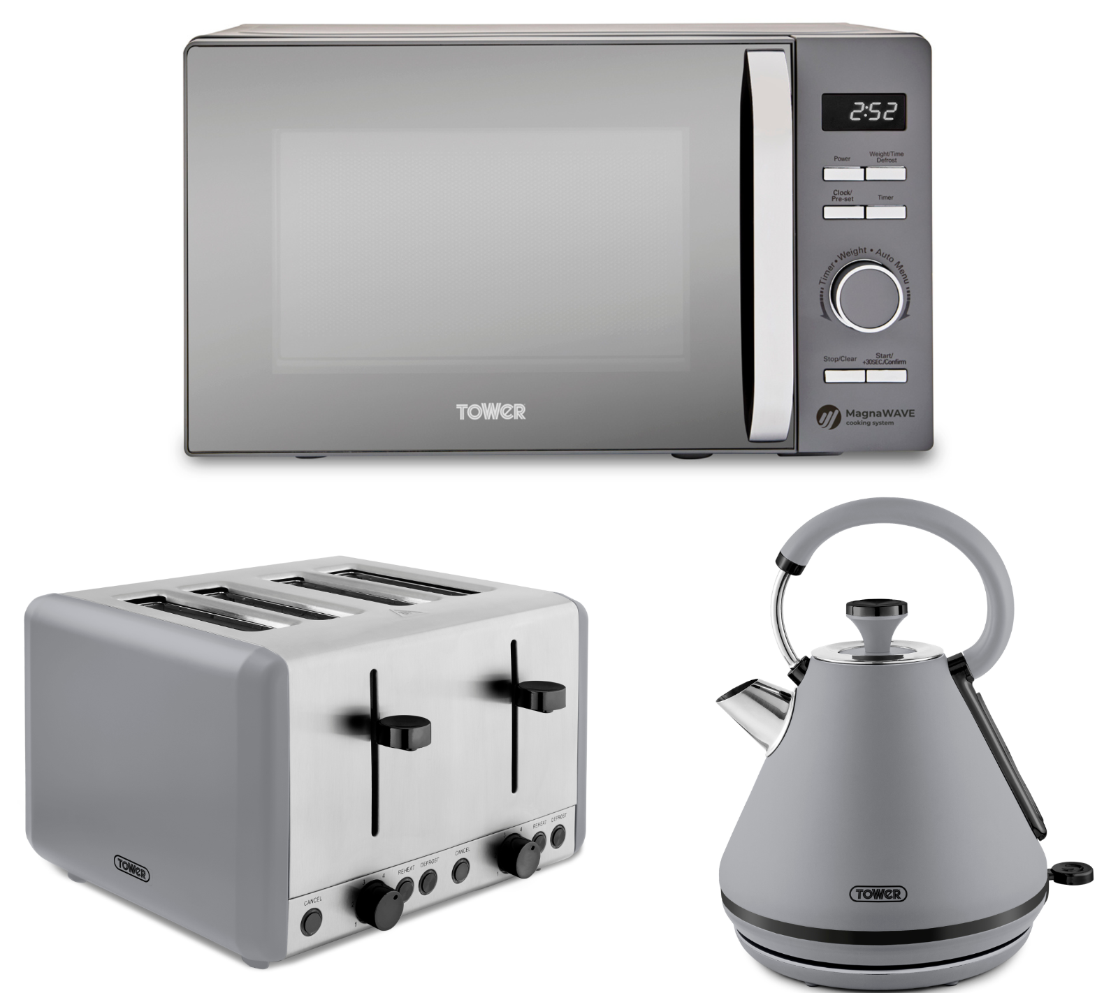 Daewoo Slice Toaster Kettle And Microwave Set Silver Kettle