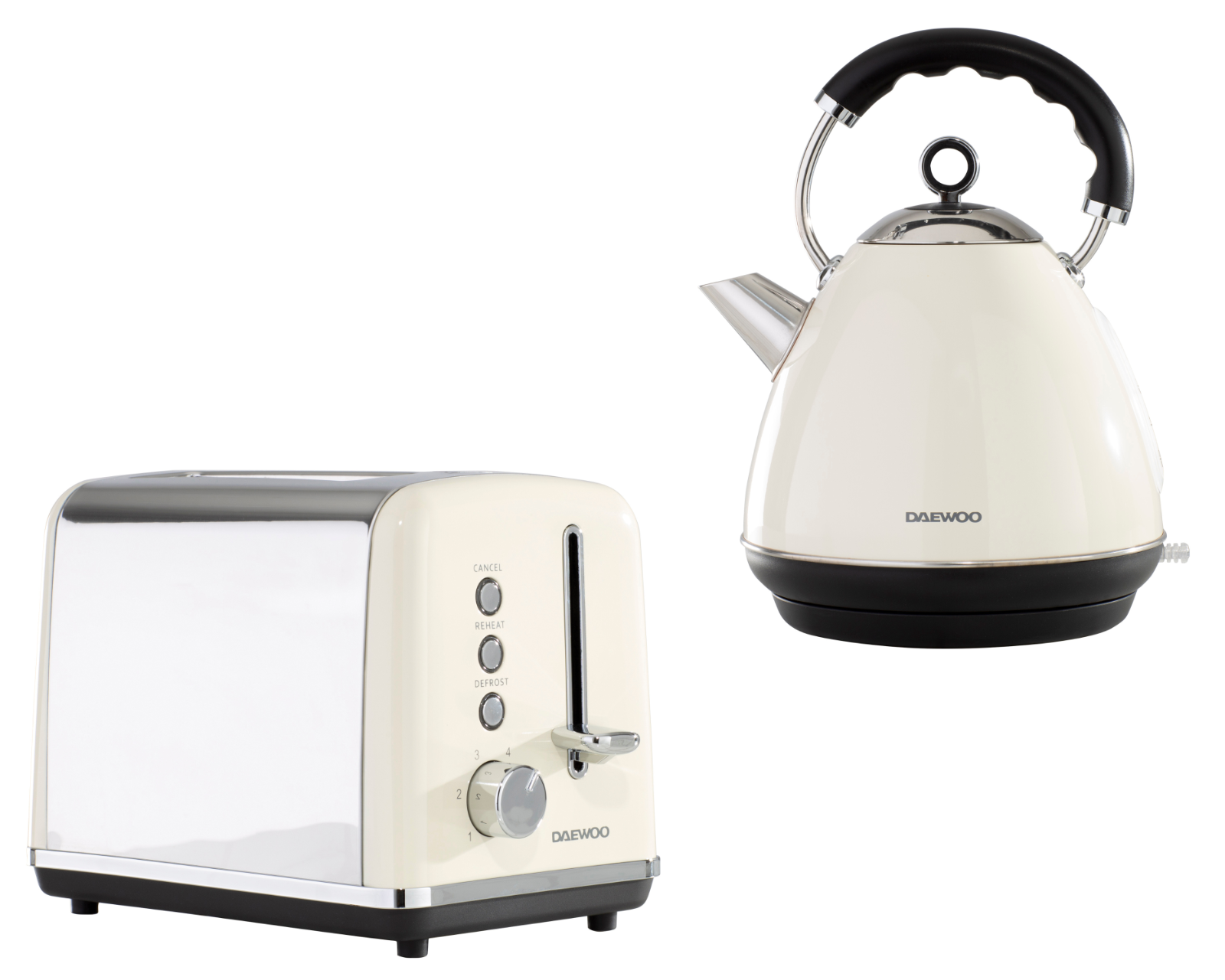 Daewoo Kensington Cream 3KW Pyramid Kettle Slice Toaster Set