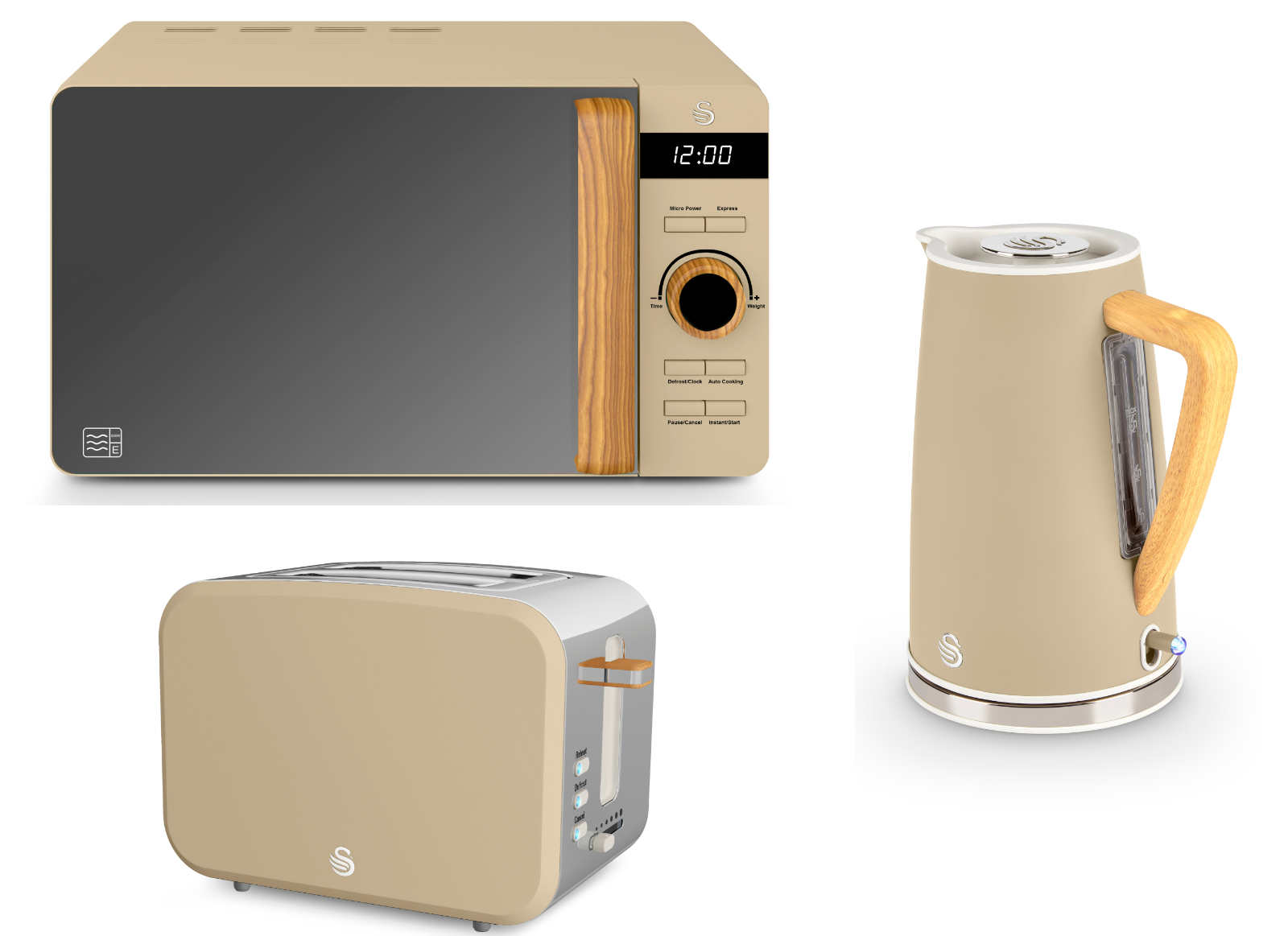 Swan Nordic Kettle Slice Toaster Microwave Matching Set in Oatmeal