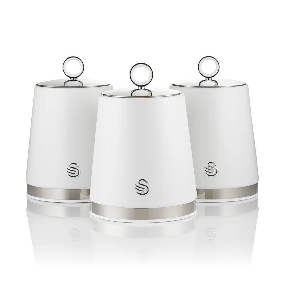 Swan Serenity White Tea Coffee Sugar Canisters SWKA18536WHT