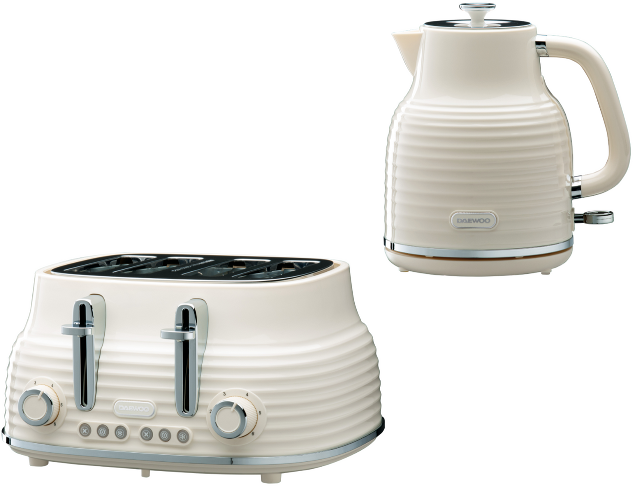 Daewoo Sienna Cream 1.7L Jug Kettle & 4 Slice Toaster. Modern Kettle & Toaster