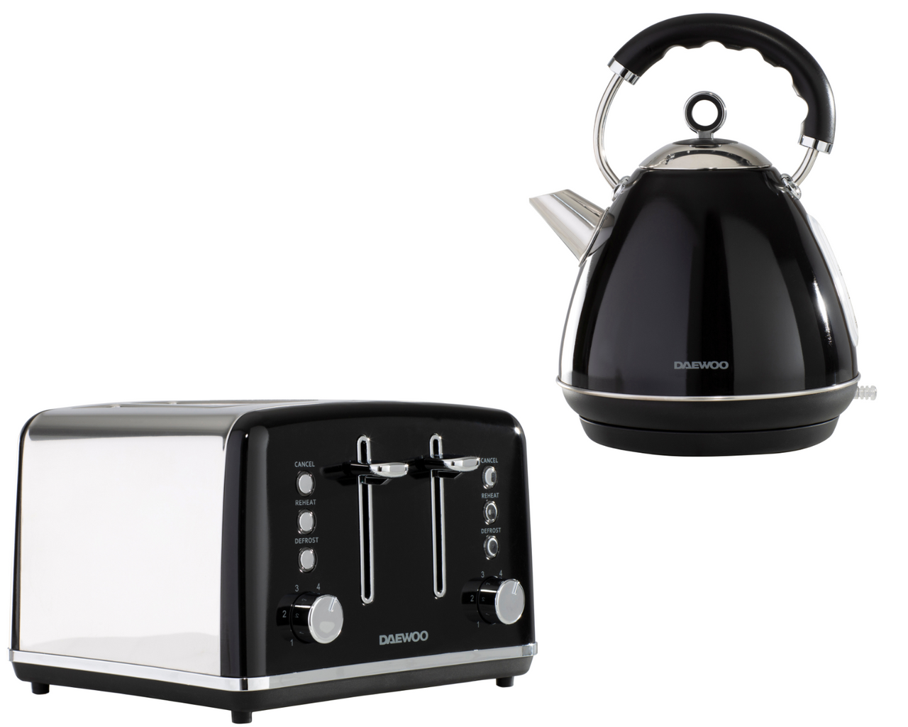 Daewoo Kensington 1.7L 3KW Pyramid Kettle & 4 Slice Toaster Matching Set Black