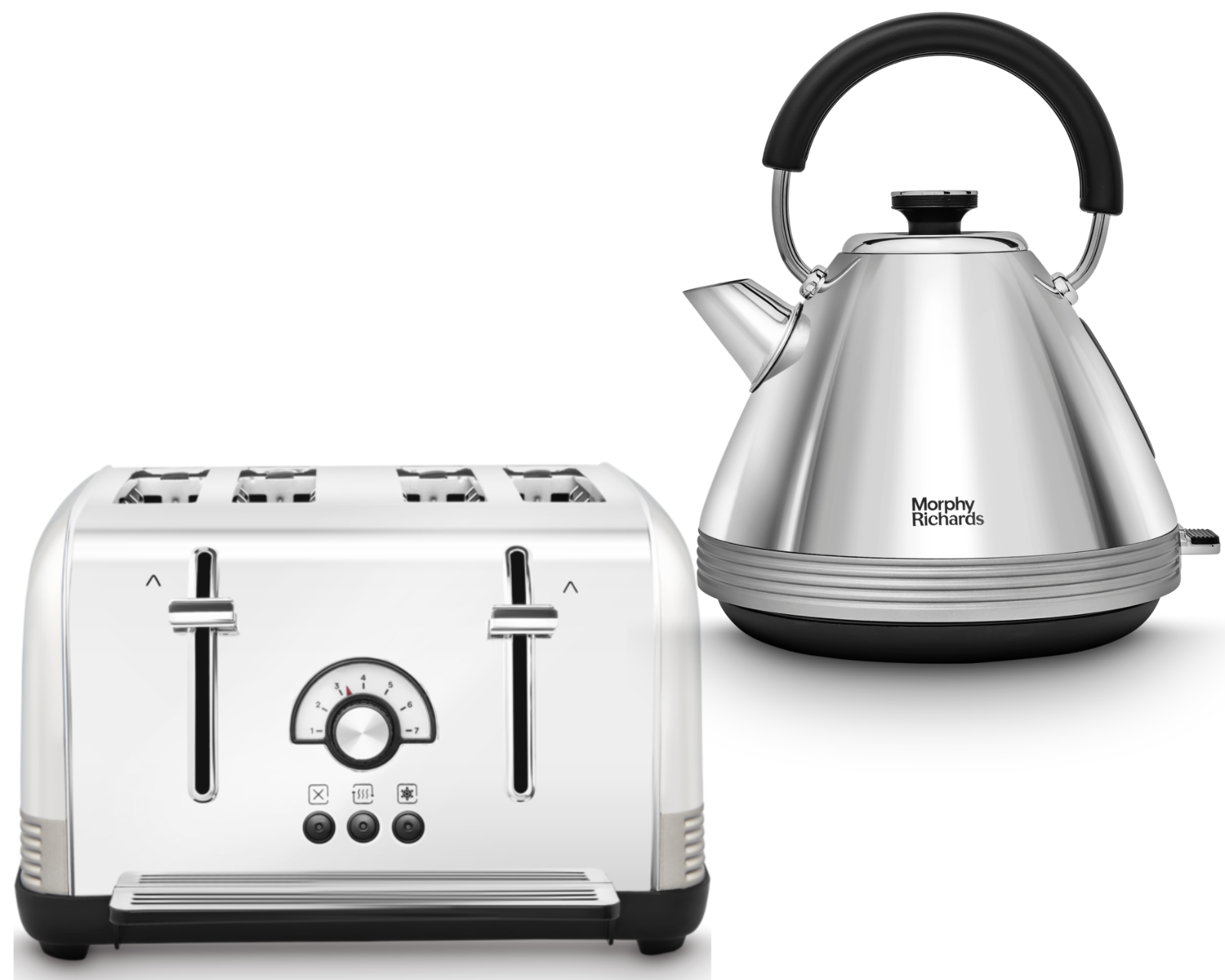 Morphy Richards Venture Retro Silver Pyramid Kettle & 4 Slice Toaster