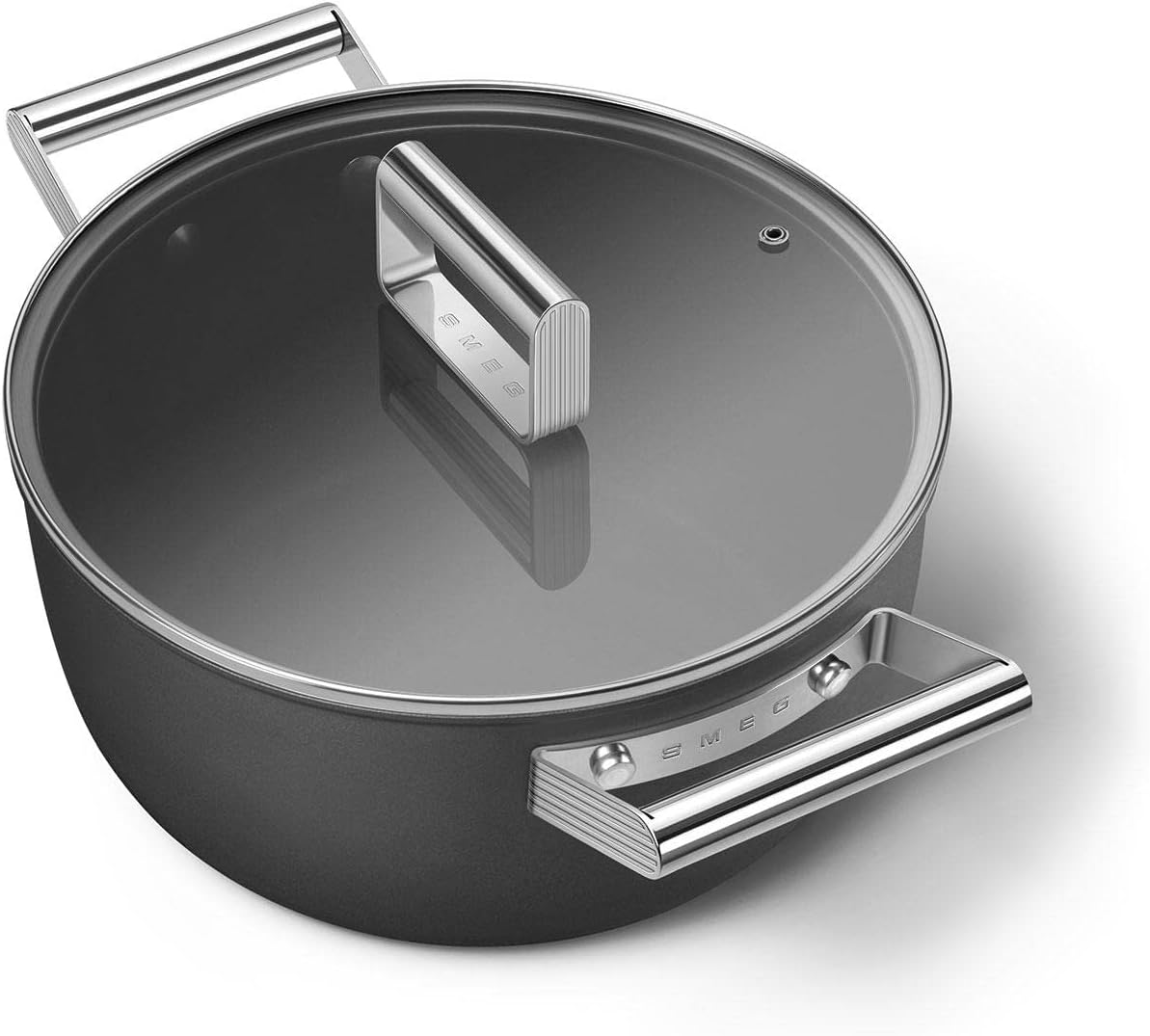 Smeg Cookware 24cm Casserole Pan with 2 Handles & Lid in Black CKFC2411BLM