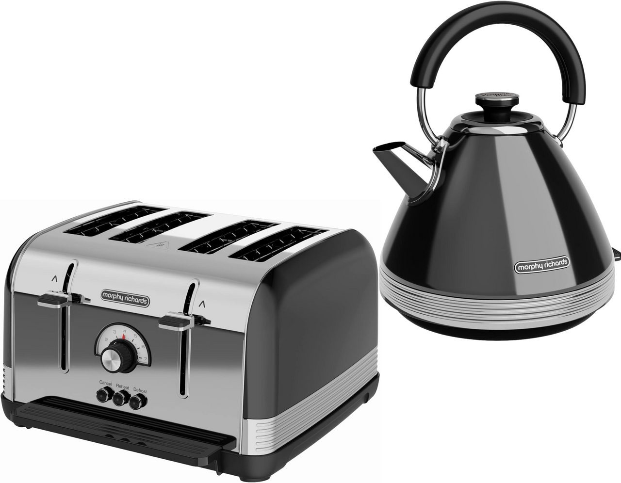 Morphy Richards Venture Retro Black Pyramid Kettle & 4 Slice Toaster