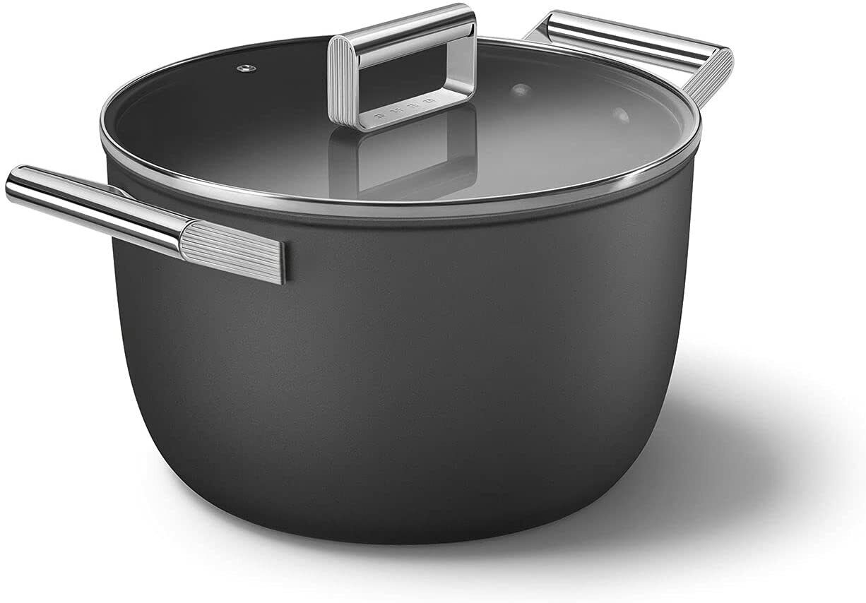 Smeg Cookware 26cm Casserole Pan with 2 Handles & Lid in Black CKFC2611BLM