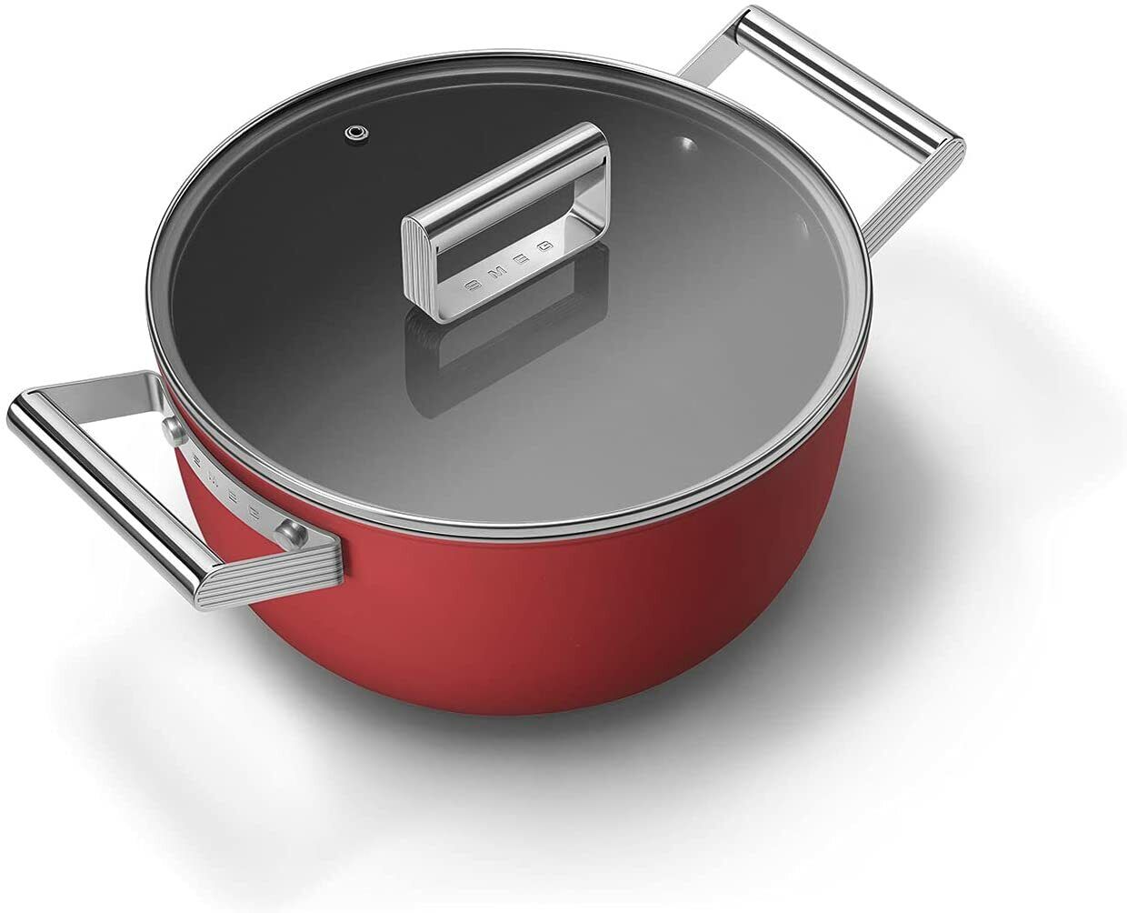 Smeg Cookware 24cm Casserole Pan with 2 Handles & Lid in Red CKFC2411RDM
