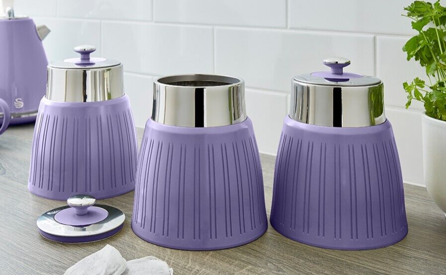 Swan Retro Purple Tea, Coffee & Sugar Canisters Set of 3 Kitchen Storage Set