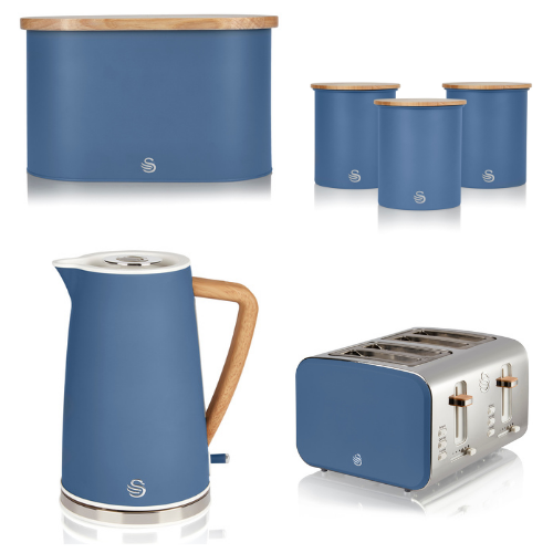 Swan Nordic Blue Kettle 4 Slice Toaster Breadbin Canisters Scandinavia