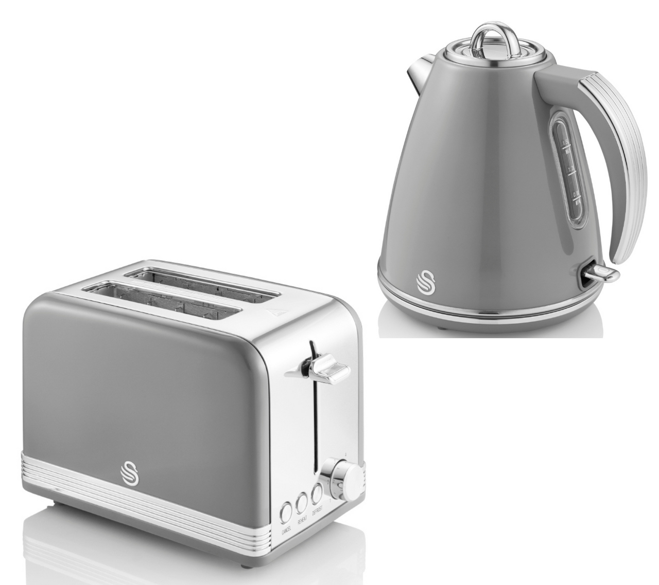 SWAN Retro Grey 1.5L 3KW Jug Kettle & 2 Slice Toaster Matching Set