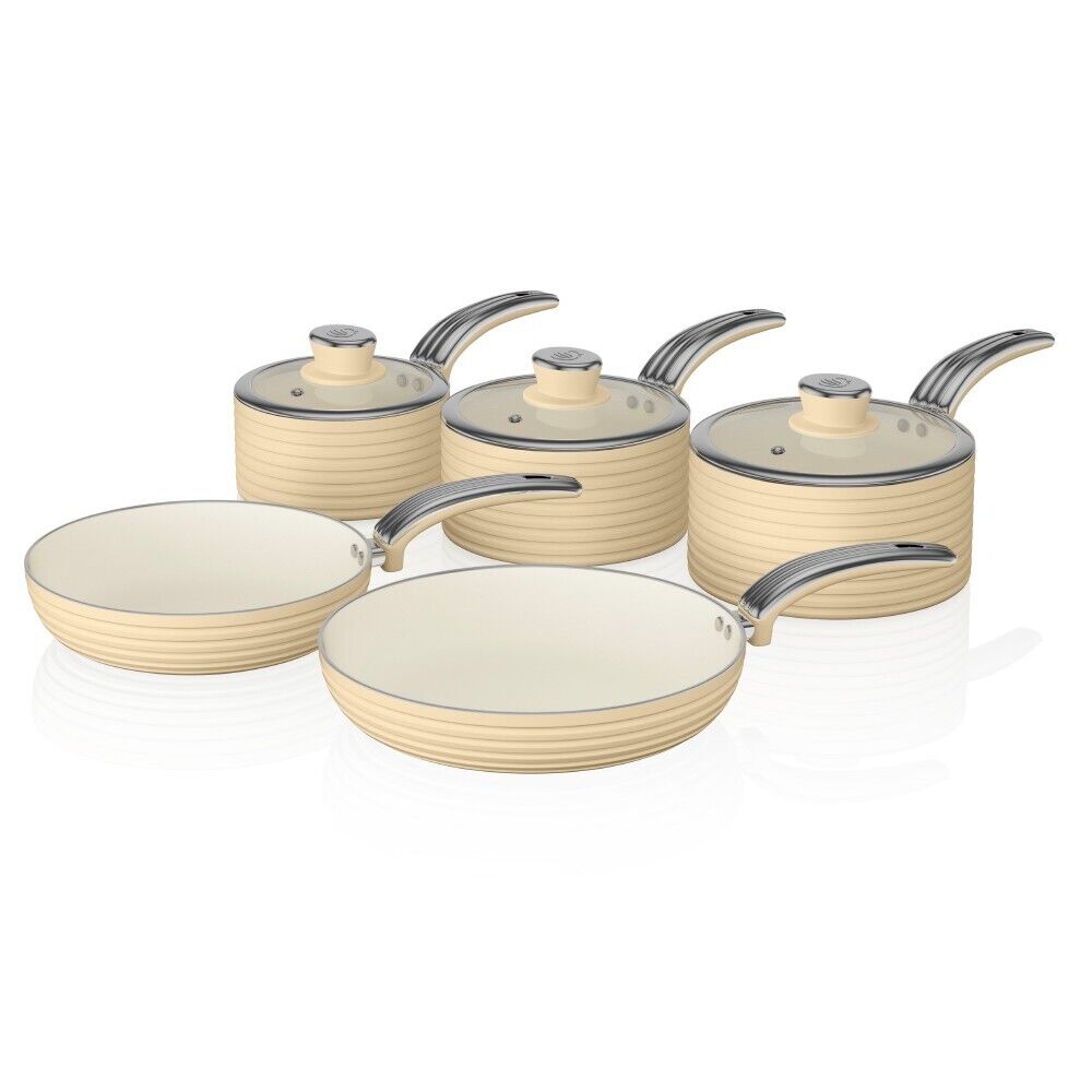 Swan Retro 5 Piece Pan Set in Cream Vintage Kitchen Cookware.5 Year Guarantee