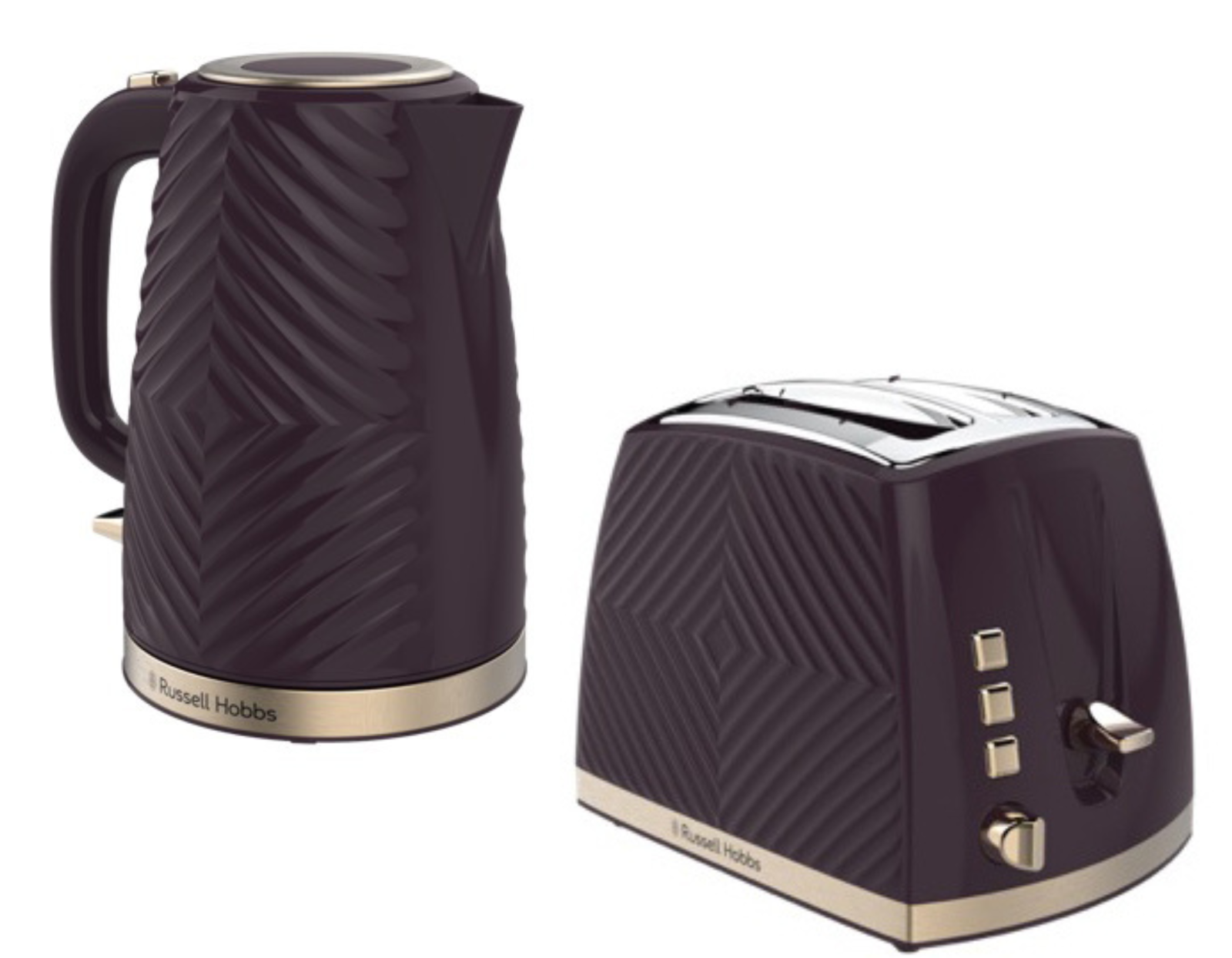 Russell Hobbs Groove Kettle 2 Slice Toaster Matching Set in Mulberry