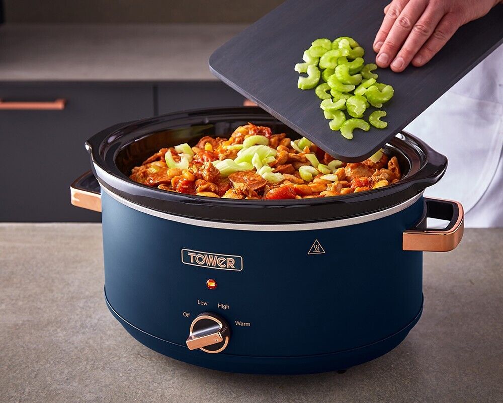 Tower Cavaletto 6.5L Large Slow Cooker Blue & Rose Gold Ultra Energy Efficient