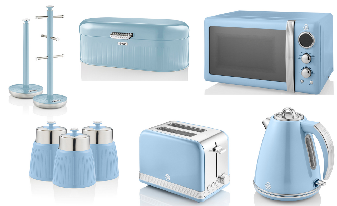 Swan Retro Blue Set of 9 -  Kettle, Toaster, Microwave & Kitchen Storage Set