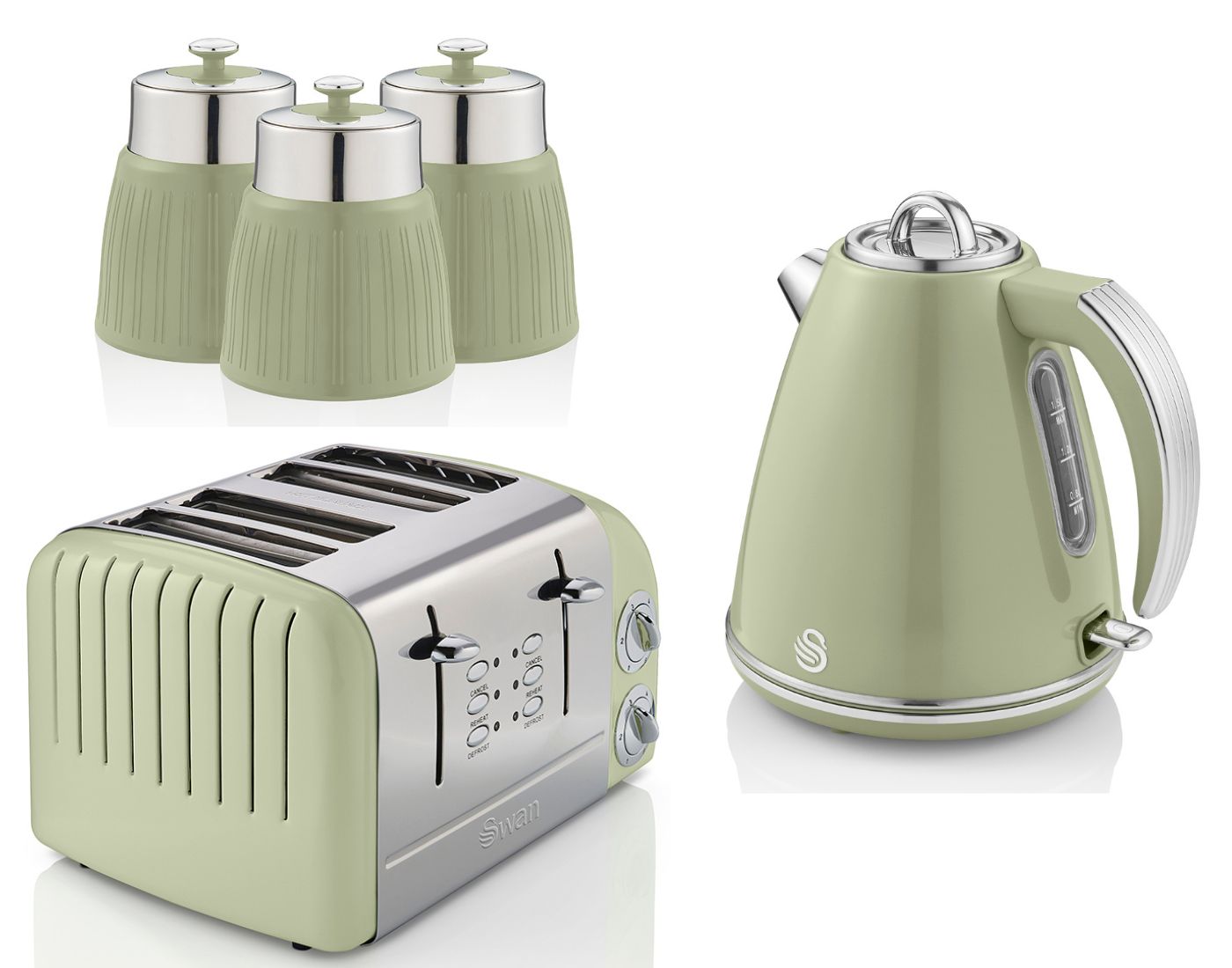 SWAN Retro Green Jug Kettle Slice Toaster ST34020GN Storage Canist
