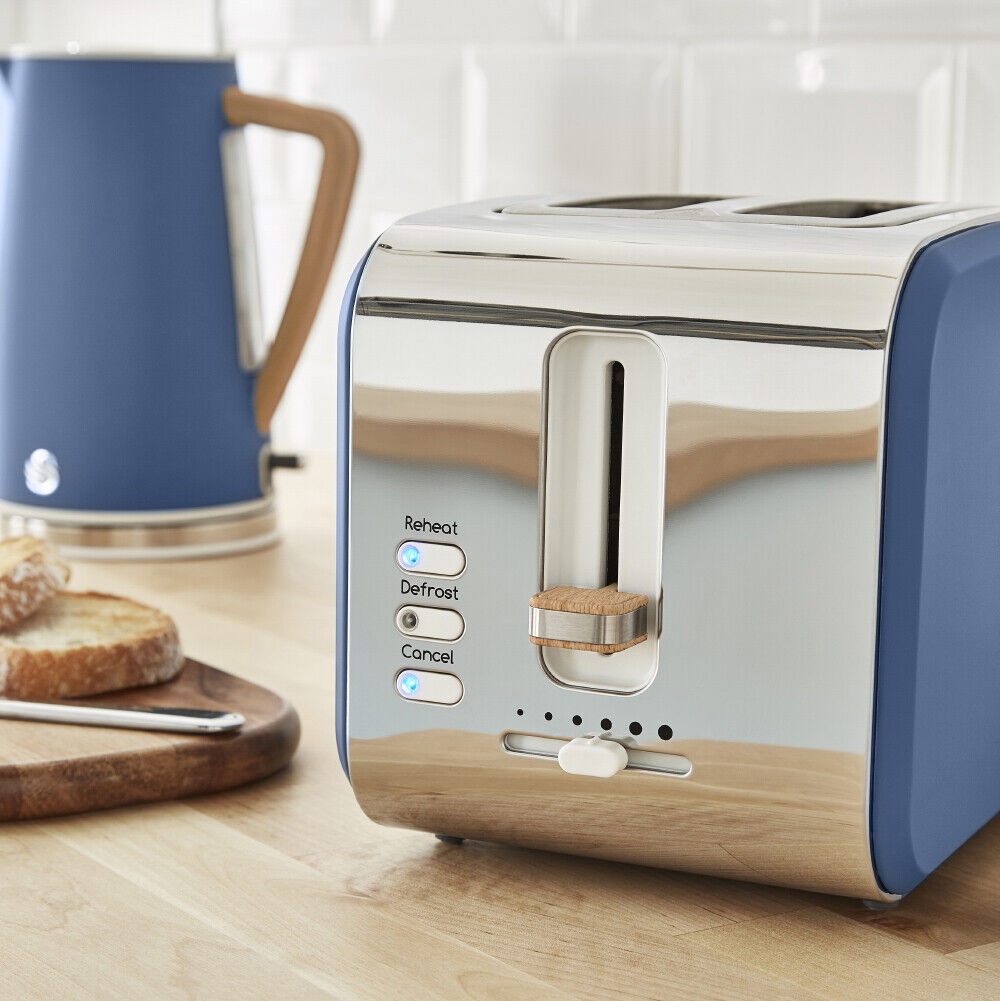 Swan Nordic Blue 1.7L Jug Kettle, 2 Slice Toaster, 800W 20L Digital Microwave & Tea, Coffee, Sugar Canisters Matching Set of 6