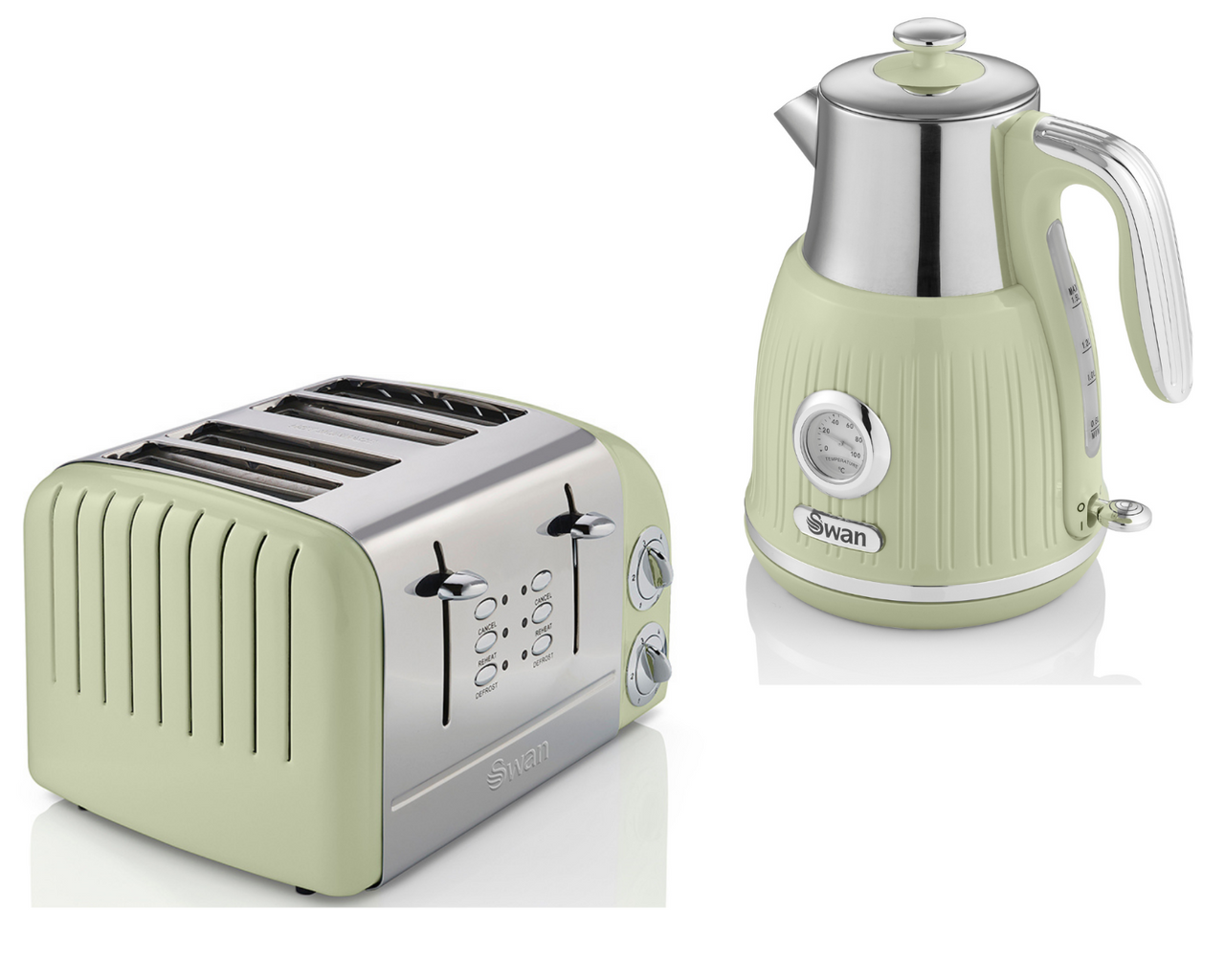 SWAN Retro Green Jug Dial Kettle & 4 Slice Toaster Kitchen Electrical Set