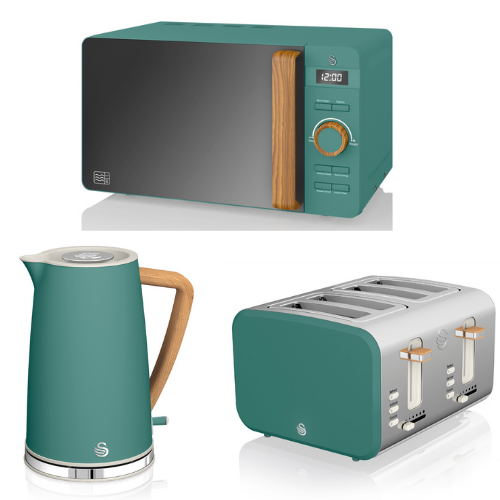 Swan Nordic Green Kettle 4 Slice Toaster Digital Microwave Scandinavian Design