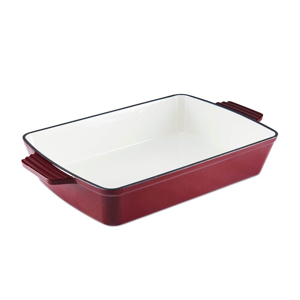 Barbary & Oak 39cm Cast Iron Rectangular Roaster in Bordeaux Red with 25 Year Guarantee