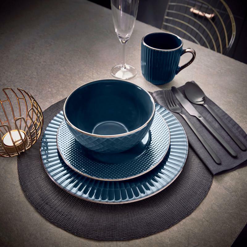Tower Empire 16 Piece Dinner Set Midnight Blue with Burnt Gold Accents Dining Set