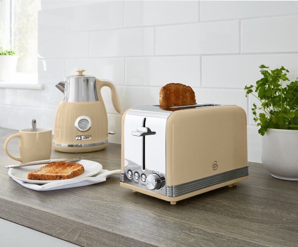 Swan Retro Cream Dial Kettle, 2 Slice Toaster & Canisters Vintage Kitchen Set