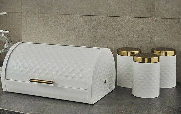 SWAN Gatsby Bread Bin Canisters Vintage 1920s Style Kitchen Storage Set in White & Gold