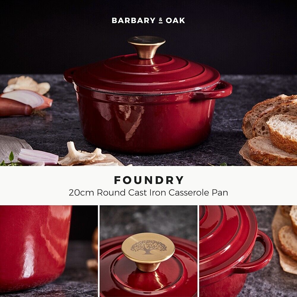 Barbary & Oak Foundry 20cm Round Casserole Pan Cast Iron in Bordeaux Red