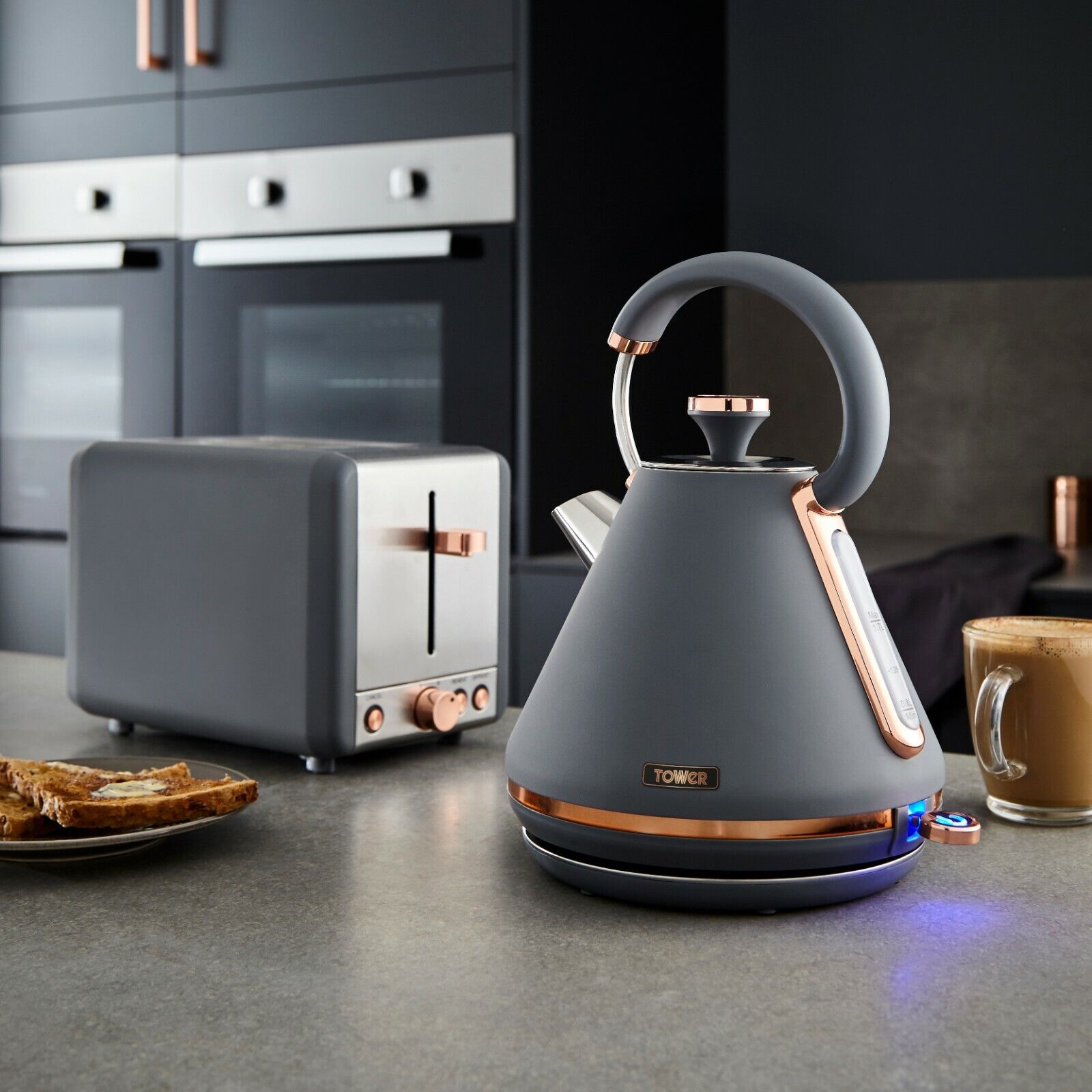 Tower Cavaletto Pyramid Kettle Slice Toaster Set Grey/Rose Gold