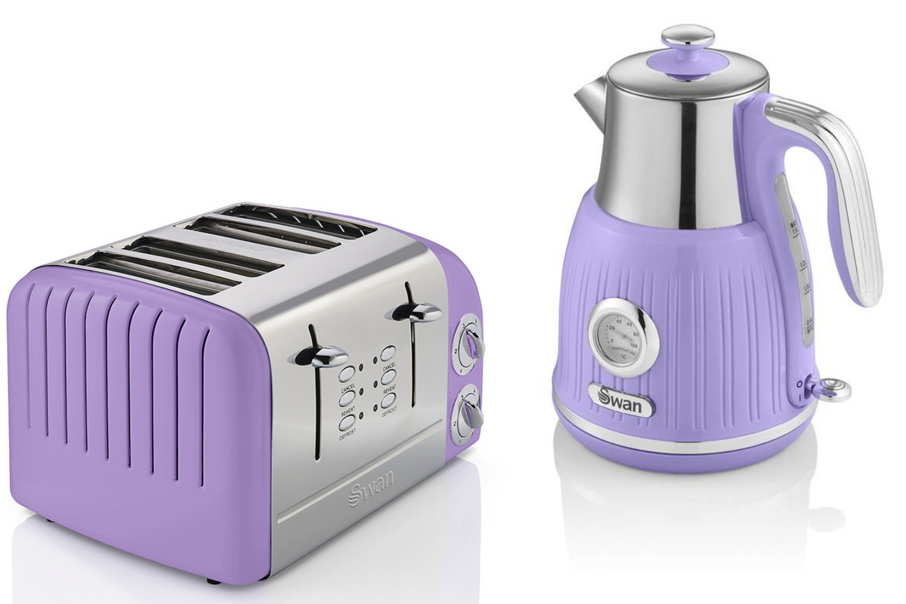 Swan Retro Jug Dial Kettle 4 Slice Toaster T34020PURN Vintage Purple Kitchen Set