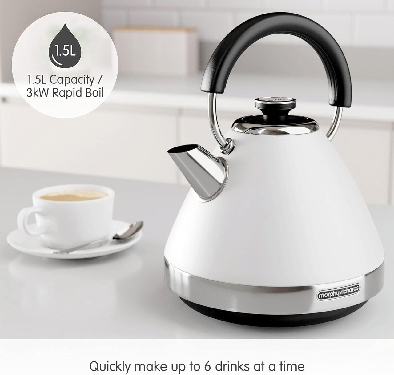 Morphy Richards Venture White 1.5L 3KW Pyramid Kettle 100134