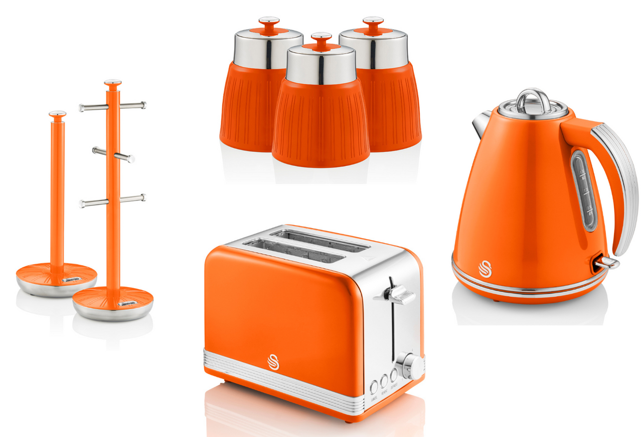 SWAN Retro Orange Kettle 2 Slice Toaster Canisters Mug Tree & Towel Pole