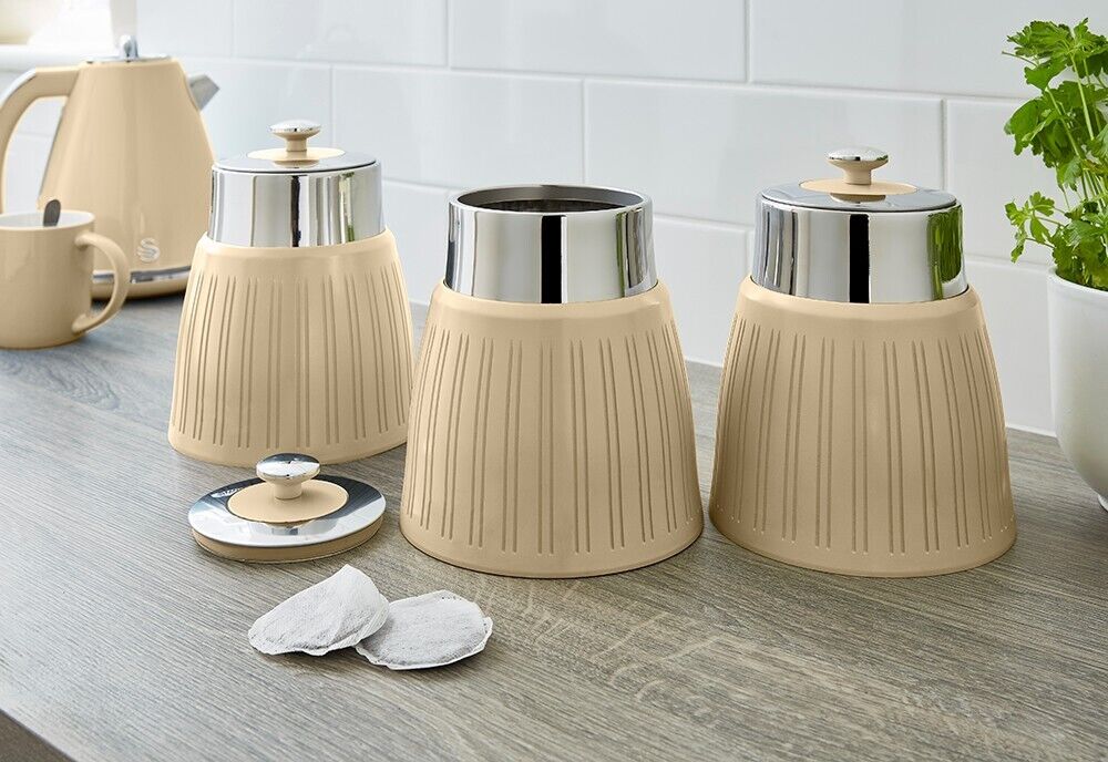 Swan Retro Cream Tea, Coffee & Sugar Canisters New Set of 3 Kitchen Storage Set