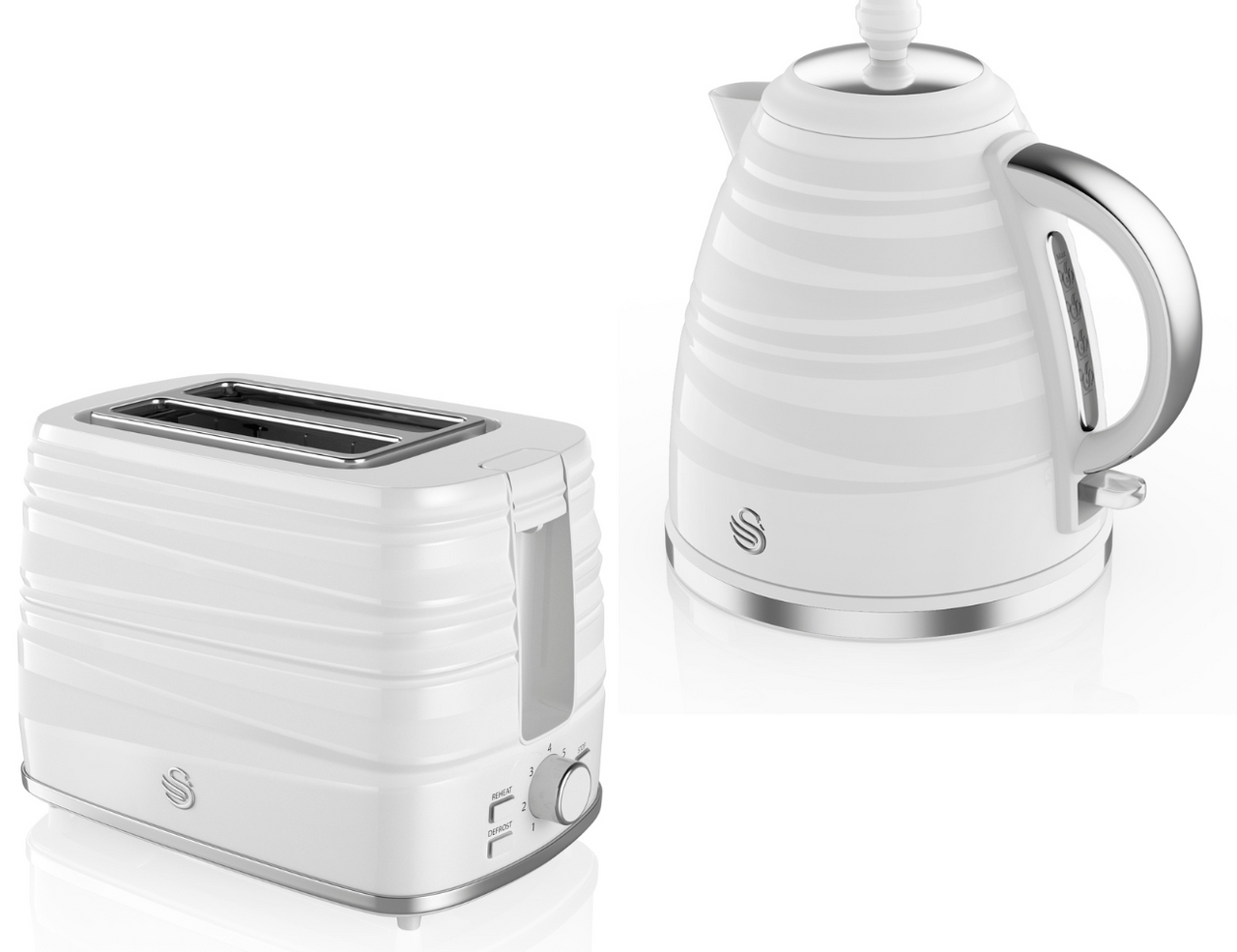 Swan Symphony White Kettle & 2 Slice Toaster - Contemporary White Kitchen Set