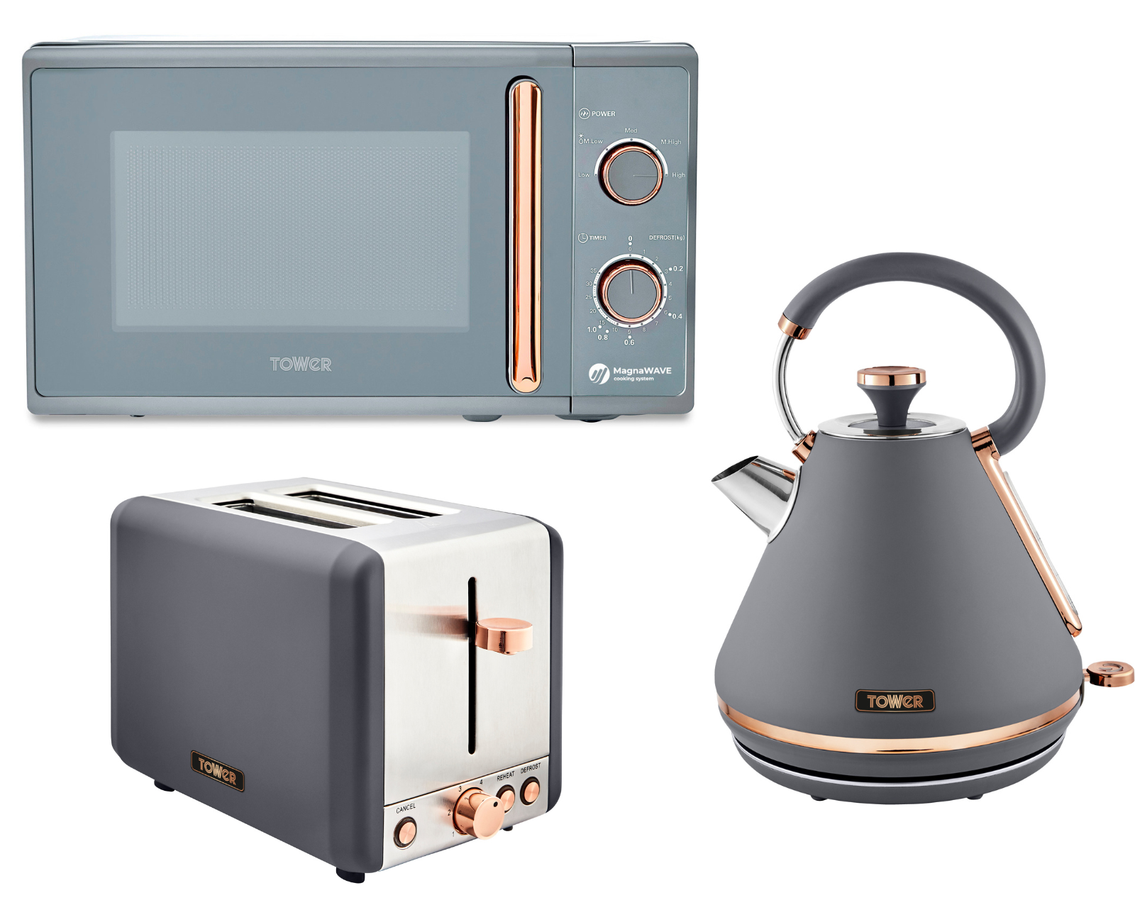 Tower Cavaletto Grey Pyramid Kettle Slice Toaster Microwave