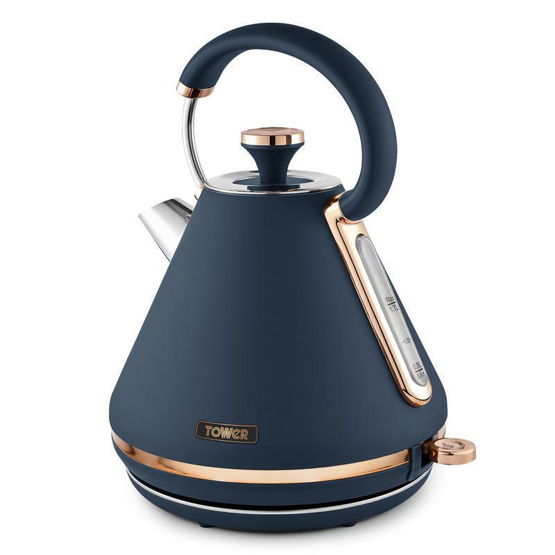 Tower Cavaletto Pyramid 1.7L Rapid Boil 3KW Kettle in Midnight Blue & Rose Gold