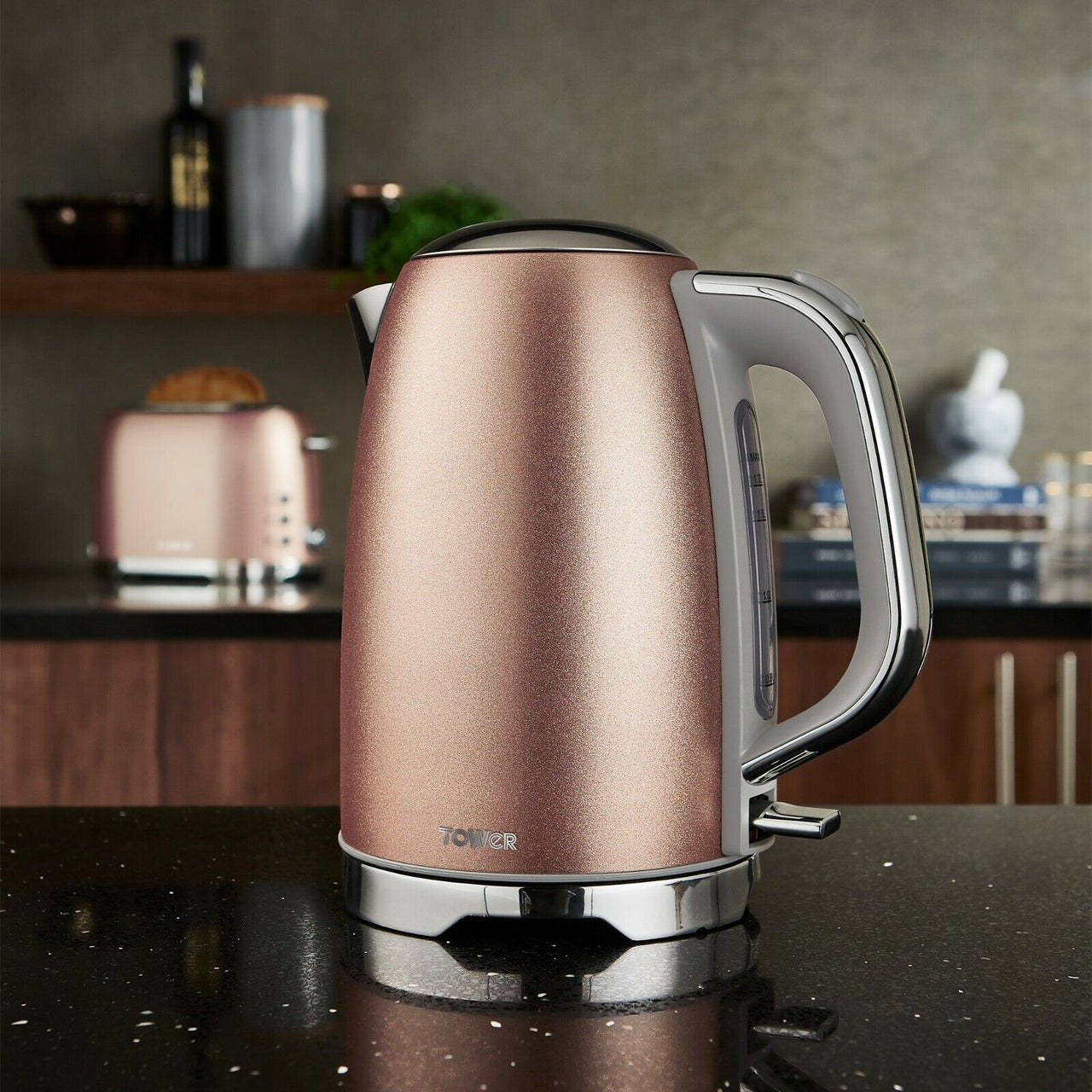 Tower Glitz 1.7L 3KW Kettle & 2 Slice Toaster Set in Blush Pink with Chromed Base
