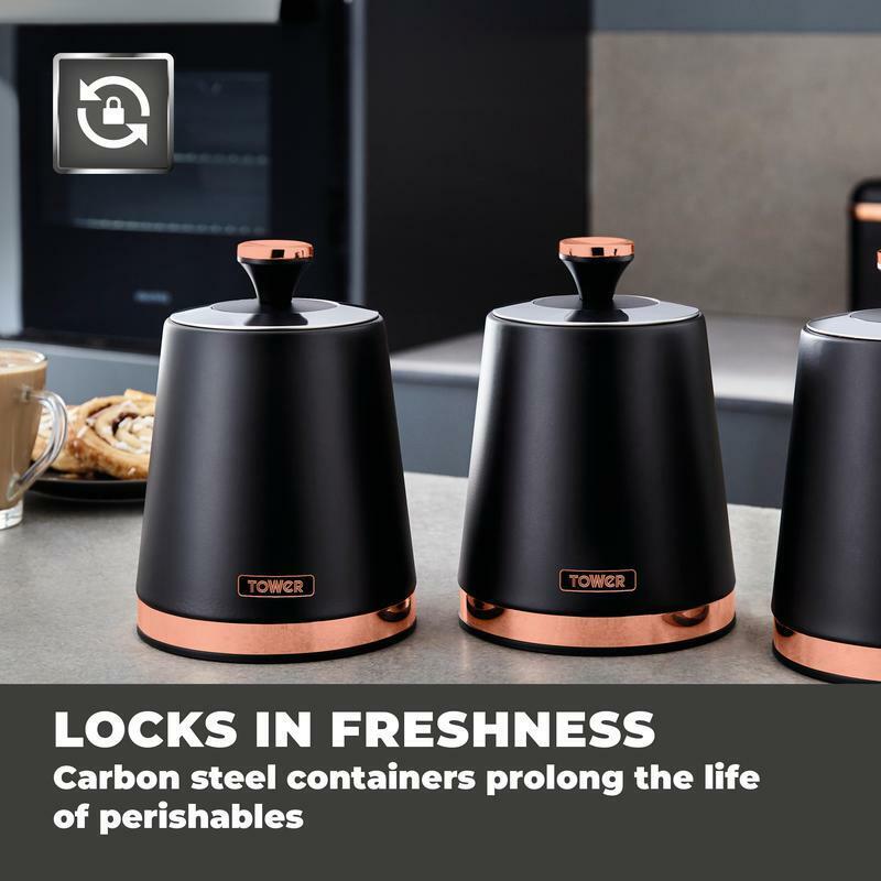 Tower Cavaletto T826131BLK Canisters Black & Rose Gold Kitchen Storage Set of 3