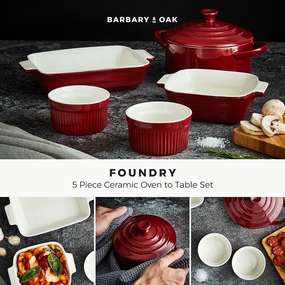 Barbary & Oak Foundry 5 Piece Ceramic Ovenware Gift Set Bordeaux Red BO875000RED