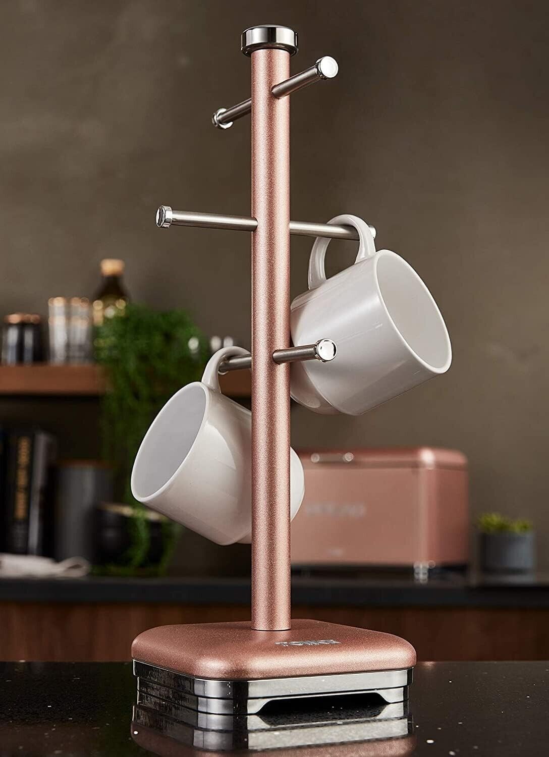 Tower GLITZ Pink Mug Tree & Kitchen Roll Holder Storage Set in Shimmering Pink