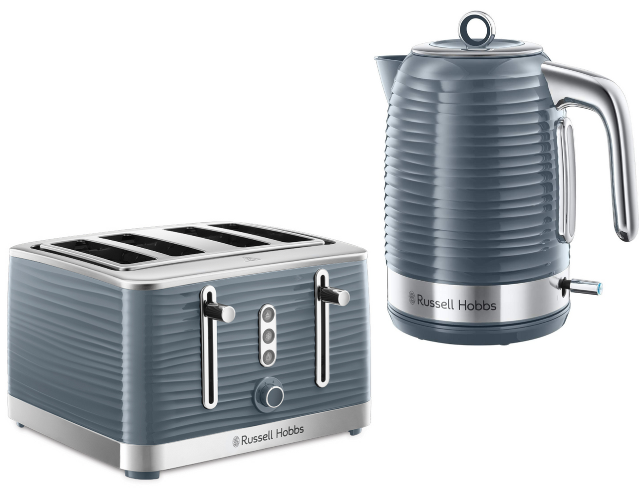 Russell Hobbs Inspire Jug Kettle & 4 Slice Toaster Matching Set in Grey & Chrome
