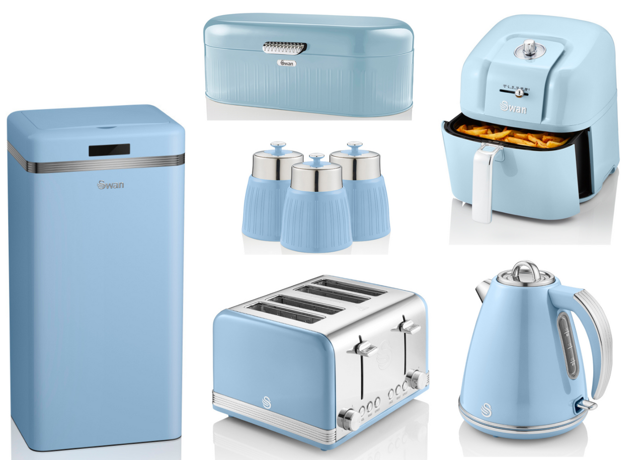 SWAN Retro Blue Set of 8 Kettle Toaster Air Fryer Sensor Bin Breadbin Canisters