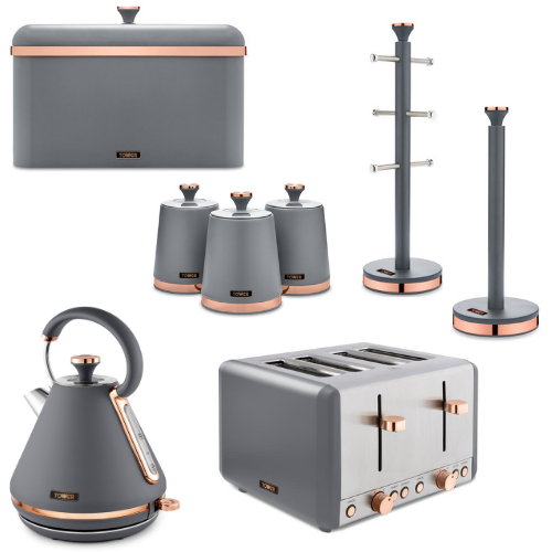 TOWER Cavaletto Grey Kettle Toaster Kitchen Storage Accessories Set