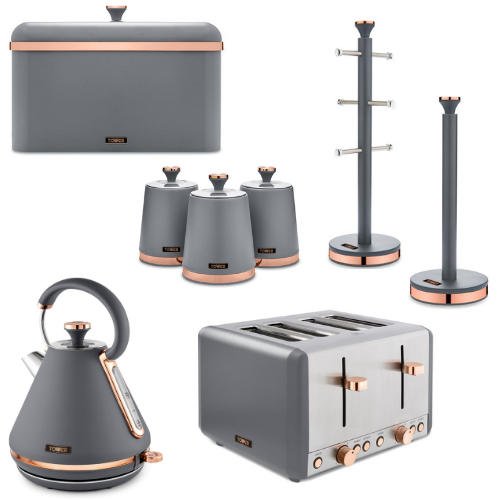 TOWER Cavaletto Grey Kettle Toaster & Kitchen Storage Accessories Set of 8
