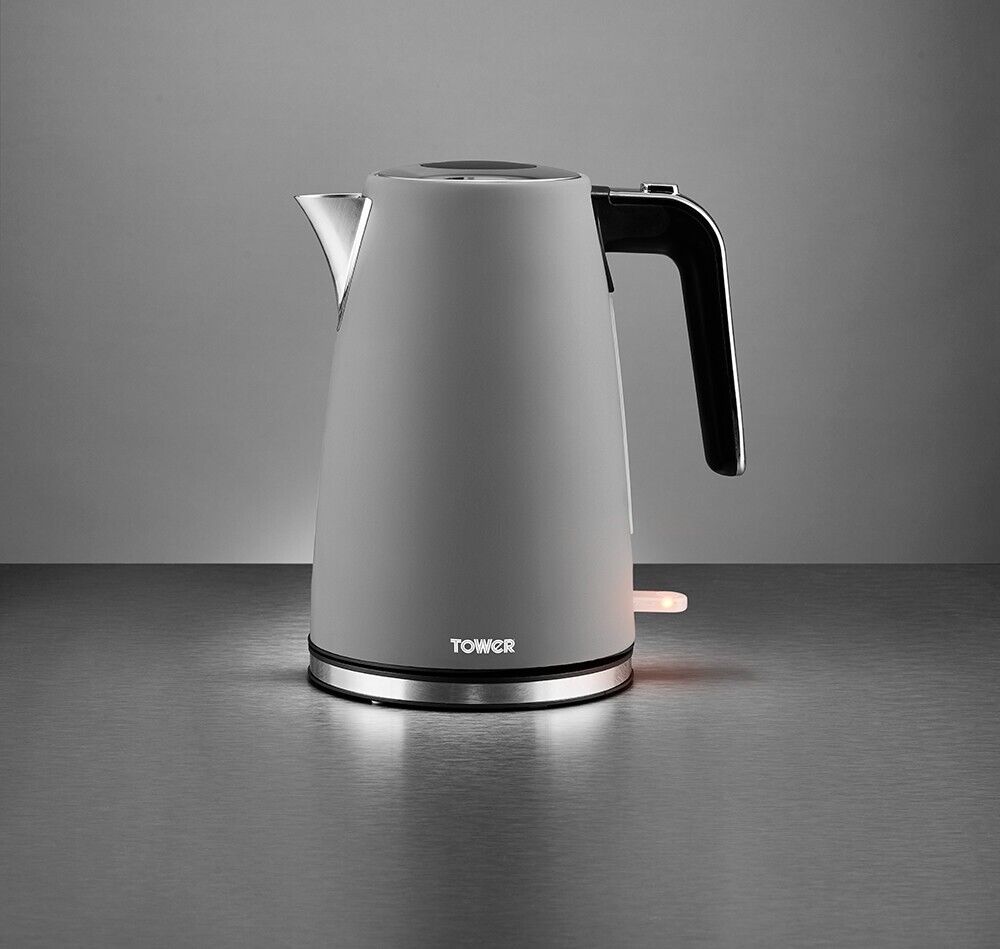 Tower Ash Modern & Contemporary 1.7L 3KW Kettle & 2 Slice Toaster Grey & Chrome