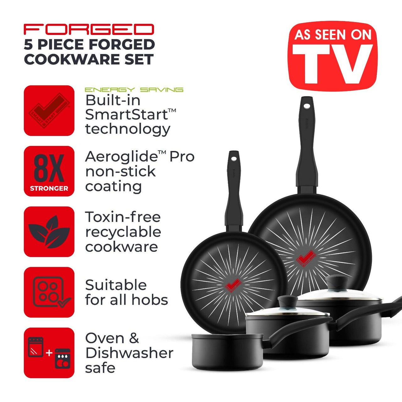 Tower Smart Start 5 Piece Forged Cookware Set T800304 - 5 Year Guarantee