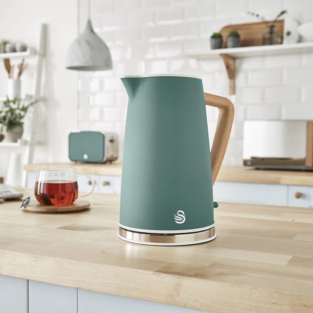 Swan Nordic Green 1.7L Jug Kettle, 4 Slice Toaster, 800W 20L Digital Microwave & Canisters Matching Sets